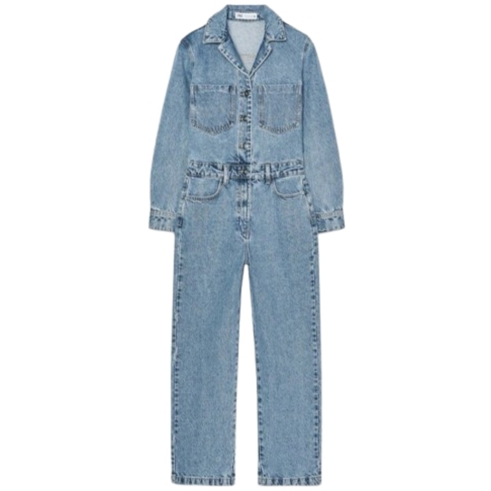 Zara Denim Jean Long Sleeve Utility Jumpsuit One Piece Size Small NEW NWT